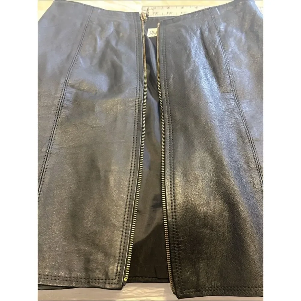 VTG Styleworks Genuine Leather Mini Skirt Womens 8 Biker Retro Grunge Zip 90s